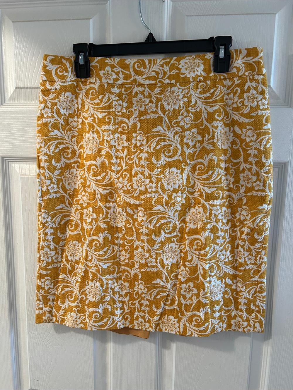 LOFT Mustard and White Floral Jacquard Pencil Skirt